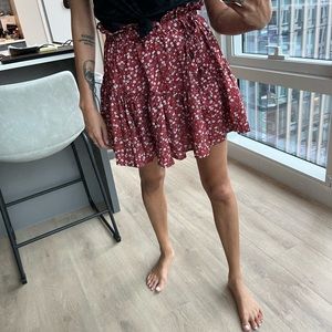red floral high waist skirt